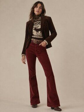Kensie Flare Corduroy Pants Rust Brown High Rise 70s Retro Boho
